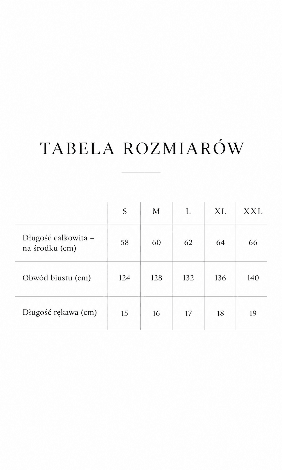 Tabela rozmiarów
